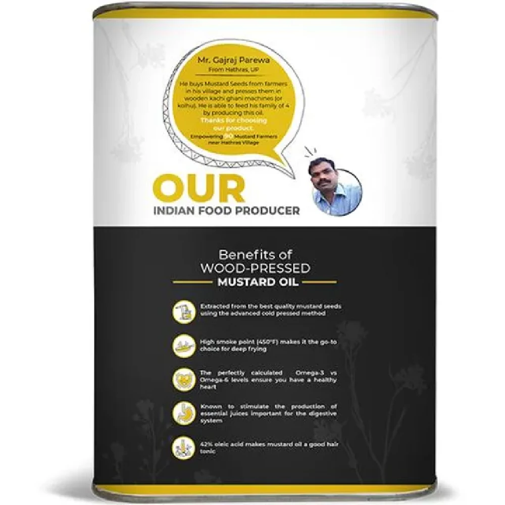 Anveshan Wood Cold Pressed Kachi Ghani Black Mustard Cooking Oil, 5 L Tin-3.webp